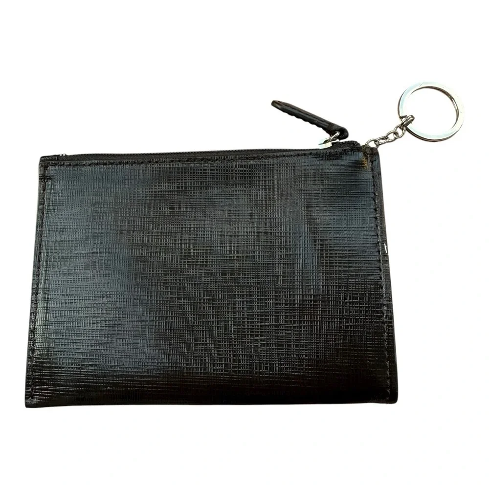 Coach Brown Textured Leather Zip Coin Purse Card Holder Keychain Wallet